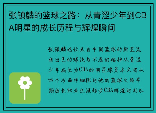 张镇麟的篮球之路：从青涩少年到CBA明星的成长历程与辉煌瞬间